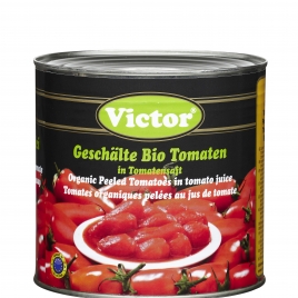 Organic tomatoes in cans – peeled in tomato juice